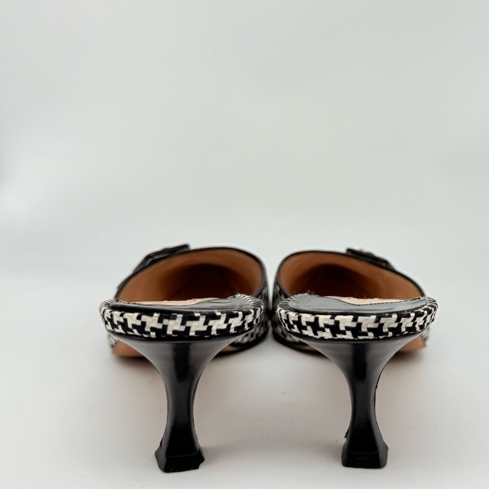 Manolo Blahnik Vintage Black White Houndstooth leather trim buckle mules EU 40 - Picture 5 of 8